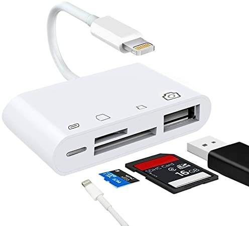 4 in 1 SD TF Card Reader Digital Camera Reader Adapter Memory Card Reader for iPhone and iPad, Plug and Play