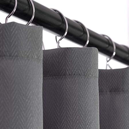 Waterproof Fabric Shower Curtain for Bathroom, Antibacterial Twill Woven Fabric Metal Grommets Top, 70 x 72 inches, Grey