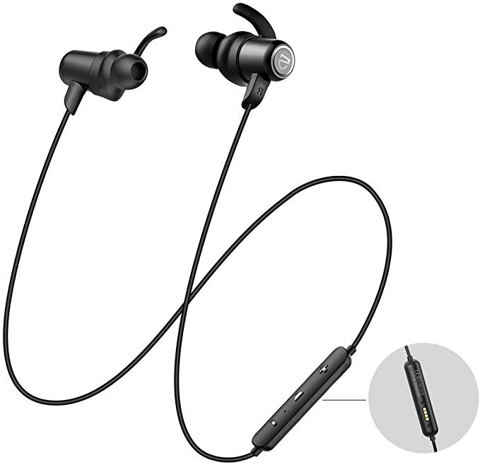 SOUNDPEATS IPX8 Waterproof Bluetooth Headphones, APTX HD Audio CVC 6.0 Built-in Mic, Wireless Earbuds with Magnetic Charger, 14 Hours Playtime Bluetooth 5.0 Sports Earphones for Workout, Running, Gym