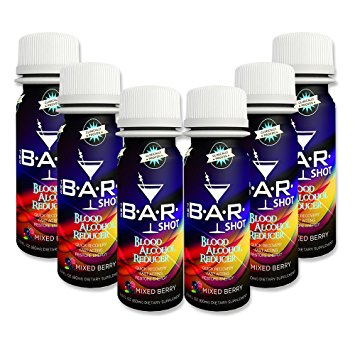 Hangover Prevention & Recovery – The B.A.R. Shot (Blood Alcohol Reducer) 6 Pack, Acetyl-L-Cysteine, L-Glutamine, B-Vitamins, NO Sugar, NO Caffeine| Remedy for Hangovers | 2 OZ Serving per Bottle