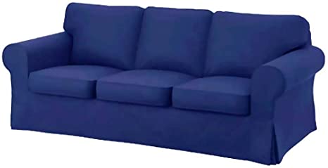 HomeTown Market Sofa Covers Custom Made for IKEA Ektorp 3 Seat Sofa Slipcovers (Polyester Flax Blue, Ektorp Sofa)