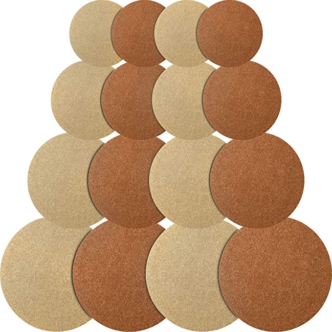 16 Pieces Reversible Round Plant Coaster Plant Mat Absorbent Table Board for Kitchen Hot Pads, Pots, Pans, DIY Craft Supplies, 4 Inch, 6 Inch, 8 Inch, 10 Inch (Wood-Colored, Light Brown)
