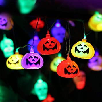 LED light lantern-Halloween decorations lights-Party Decoration LED string masquerade LED Night Light (2 packs)Distinctive smiling face Pumpkin light ×16 pcs LEDs - Skull light ×16 pcs LEDs 2.6m-2.8m