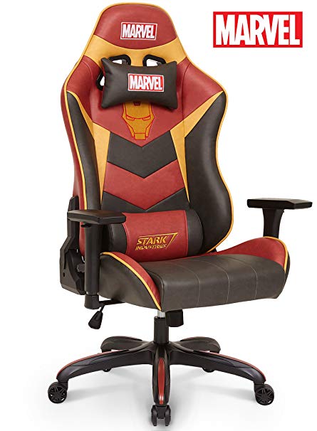 Licensed Marvel Super Premium Gaming Racing Chair Executive Office Desk Task Computer Home Chair : High Back 180° Reclining Headrest Ergonomic Lumbar Back Shoulder Support, Neo Chair (Iron Man Red)