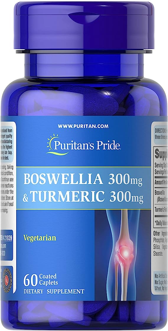 Puritan's Pride Boswellia & Turmeric 300 Mg, 60 ct, Supports Joint Health and Comfort*, 21039 White