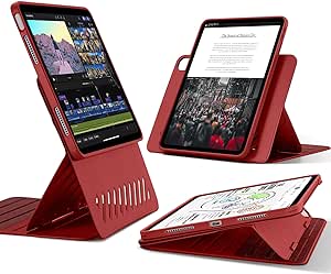 ESR for iPad Air 11 Inch Case M2(2024), iPad Air 6th/5th/4th Gen Case (2024/2022/2020), Removable Magnetic Cover, Adjustable Portrait/Landscape Stand with Raised Screen View, 9 Standing Angles, Red