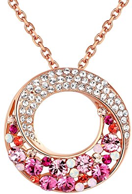 [Presented by Miss New York] Leafael "Twin Moons" Swarovski Crystal Multi-Stone Twisted Circle Pendant Necklace, 18K Rose Gold Plated Chain, 18" 2", Nikel/Lead/Allergy Free, Luxury Gift Box