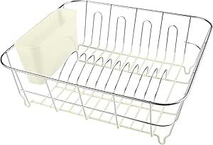 2-Piece Dish Drying Rack & Cutlery Holder Set - Compact Sink-Fitting Dish Drainer with Rubberized Undercoating, Space-Saving Kitchen Organizer for Plates, Cups, Bowls & Utensils, Ivory