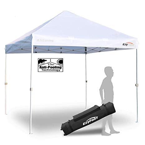 EzyFast Antipool Pro Commercial Canopy for Rain or Sunshine, White Heavy Duty 10x10 Pop Up Canopy, Portable Patented Instant Shade Tent with Wheeled Carry Bag