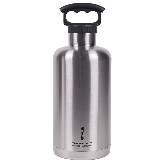 FIFTY/FIFTY Vacuum-Insulated Stainless Steel Bottle with Narrow Mouth - 64 oz. Capacity - Stainless Silver