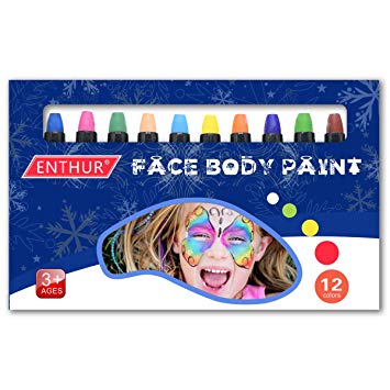 Face Paint Crayon 12 Color Face Painting Kits Sticks for Kids Washable Twistable Crayons for Kids Halloween Face Hair Body Painting Water Based Non-Toxic Set