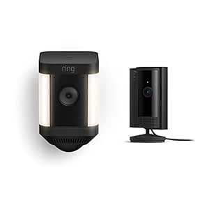 Ring Spotlight Cam Plus Battery, Black with All-new Ring Indoor Cam, Black