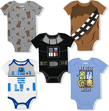 Lucasfilm Star Wars Creepers, 5 Pieces Onesie Set, Short Sleeves Baby Clothes