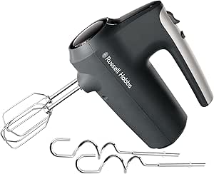 Russell Hobbs Hand Mixer (Electric whisk for baking, 5 Speeds   Turbo Mode, Dishwasher safe chrome beaters & dough hooks, Bowl & heel rest feature, 350W peak power) Desire Matte Charcoal 27151