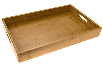 Huswell Bamboo and Bamboo Finish Tray with Handles, Large