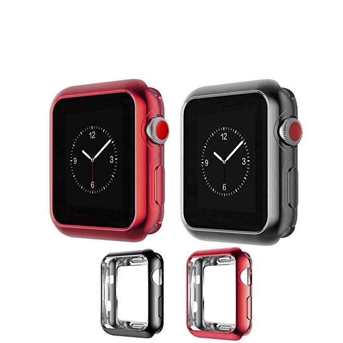 Compatible with Apple Watch Case 44mm 42mm 40mm 38mm, Vitech Slim Soft Flexible TPU Lightweight Protective Protector Bumper Case for iWatch Series 4 Series 3 Series 2 Series 1 (Black Red, 38mm)