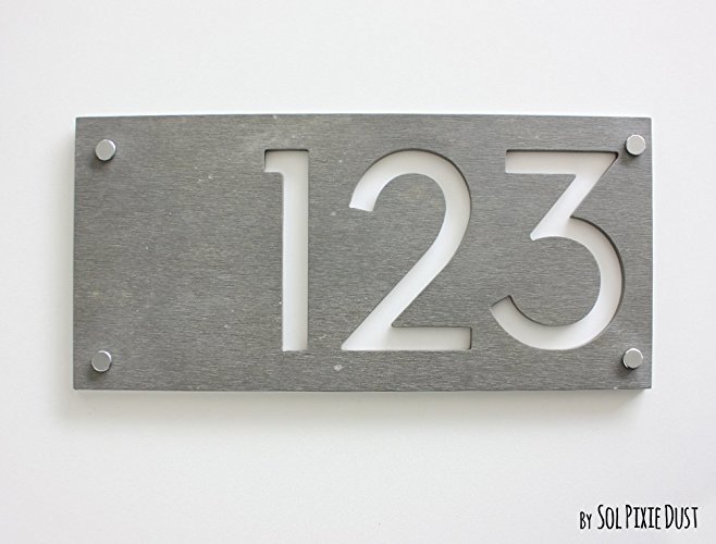 Modern House Numbers, Rectangle Concrete with White Acrylic - Contemporary Home Address - Sign Plaque - Door Number