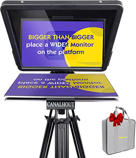 CANALHOUT 16inch Teleprompter, All Tablets Prompt, Film with Video Camera/DSLR, No Assembly Required, 70/30 Beam Splitting Glass, Waterproof Tote, Interview, Speech (16in Universal Teleprompter)