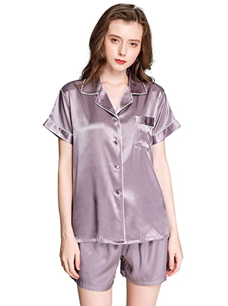 Womens Silk Satin Short Pajamas Set Sleepwear Loungewear XS~3XL