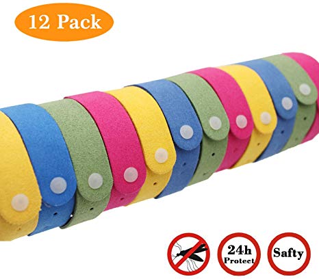 SAWMLIA Mosquito Repellent Bracelet Band, 12 PCS Adjustable Natural Wristband for Men, Women, Children and Kids Indoor Outdoor Travel Pest Control, Camping Hiking Fishing Accessories, Multi-Color