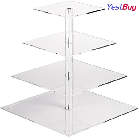 YestBuy 4 Tier Maypole Square Wedding Party Tree Tower Acrylic Cupcake Display Stand (12.6 Inches)­