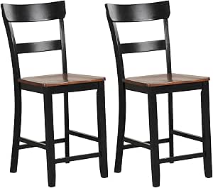 Giantex Wooden Bar Stools Counter Height Set of 2, 24.5" Farmhouse Wood Bar Dining Chairs with Solid Rubber Wood Frame, Backrest, Footrest, Armless Barstools for Home Bar, Kitchen Counter, Black