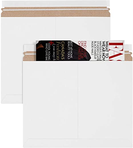 APQ Pack of 10 White Rigid Mailers 14 7/8 x 11 7/8. Side-Loading Paperboard envelopes. Self-Seal Photo mailers. Peel and Seal Closure. No Bend documents, Photos, Diplomas. Ideal for CD, DVD, booklets