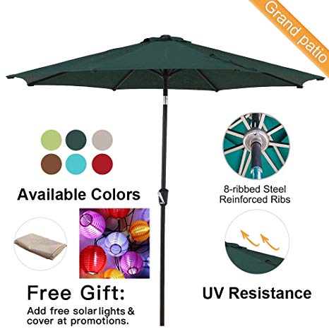 Grand patio 9FT, 8 Ribs Aluminum Patio Umbrella with Auto Crank and Push Button Tilt, UV Protective Beach Umbrella, Powder Coated Outdoor Umbrella, Green