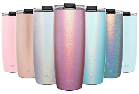 Simple Modern 24oz Voyager Travel Mug Tumbler w/Clear Flip Lid & Straw - Coffee Cup Vacuum Insulated Flask 18/8 Stainless Steel Hydro Water Bottle Shimmer: Rose Quartz