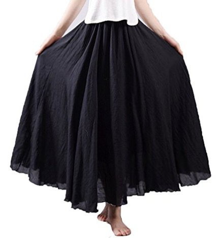 Asher Women's Bohemian Style Elastic Waist Band Cotton Linen Long Maxi Skirt Dress