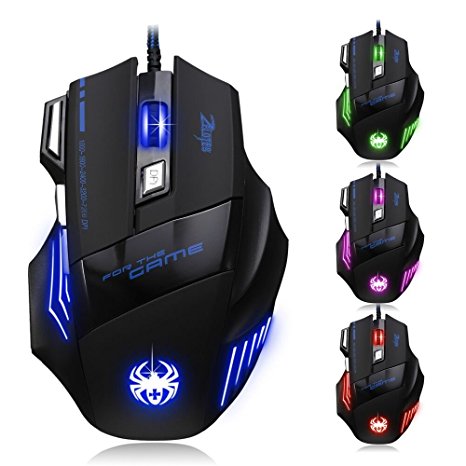 [2016 New Version] Zelotes 7200 DPI 7 Buttons Professional LED Optical USB Wired Gaming Mouse Mice for Gamer