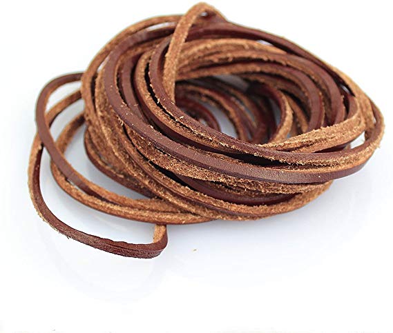 LolliBeads (TM) 3mm Flat Genuine Leather Cord Braiding String Light Brown (5 Yards)