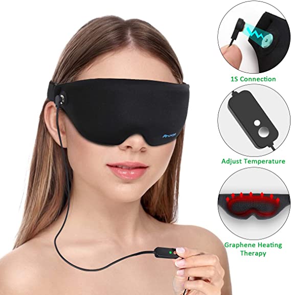 Heated Eye Mask for Dry Eyes,Graphene Far Infrared Heat Warm Compress Eye Mask for Puffy Eyes,Pink Eyes,Tired Eyes and Dark Circles,USB Electric Heating Eye Massager Pad