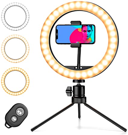 Pipishell LED Ring Light with Tripod Stand & Phone Holder, 10 inch Dimmable Ring Lights With 3 Colors, 10 Brightness Levels, Robust Selfie Ring Light for YouTube Video Tik Tok Vlog Live Streaming