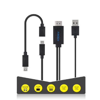 Aibocn MHL Kit Universal MHL Micro USB to HDMI Cable 6.5 Feet/2M 1080P HDTV Adapter for Samsung Galaxy S5 S4 S3 Note 3 (N5100 N9000 N9006) Note 8.0 HTC LG and More MHL-enabled Phones