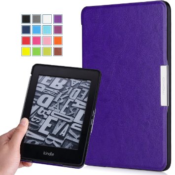 Kindle Paperwhite Case, MoKo Premium Ultra Lightweight Shell Cover with Auto Wake / Sleep for Amazon All-New Kindle Paperwhite (Fits All 2012, 2013 and 2015 Versions), Crazy Horse Purple