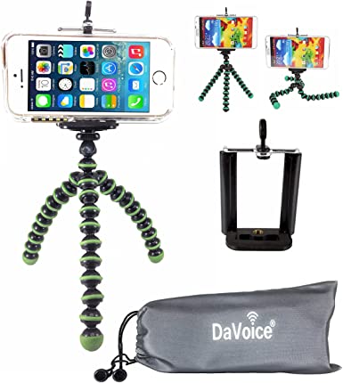 DaVoice Flexible Tripod Compatible with iPhone 7 6s 6 5s 5c 5 4s 4 SE 8 X XS XR Galaxy S9 S8 S7 S6 S5 - Bendy Tripod - Cellphone Tripod Adapter - Travel Bag - Mini Lightweight Bendable (Green/Black)