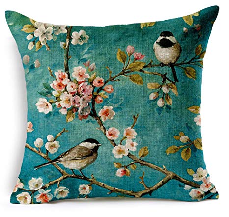QINU KEONU Oil Painting Japanese Cherry Blossoms Cotton Linen Throw Pillow Case Cushion Cover Home Sofa Decorative 18 X 18 Inch (1) ¡­