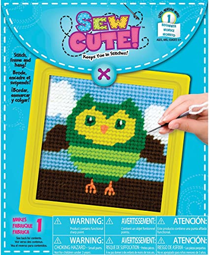 Colorbok 72672 Owl Learn to Sew Needlepoint Kit, 6" by 6" Stitched in Yarn