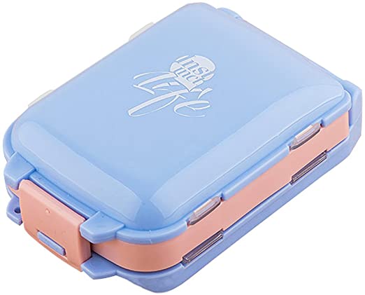 HOLLY TRIP Portable Travel Pill Box Case Organizer, Weekly 7 Day Plastic Medicine Vitamin Holder Container 8 Compartment, Blue