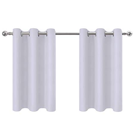 Aquazolax White Blackout Small Sized Drapes Tailored Tier - Thermal Insulated Modern Window Treatment Grommet Blackout Curtains/Draperies for Kitchen, W42 x L36 Inches, Greyish White, 2 Panels