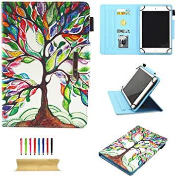 Uliking Universal Case for 7-8 inch Tablet, Slim PU Leather Folio Wallet with Stand [Stylus Holder] Card Slots Cover for All 7.5"-8.5" Android iOS Tablet, iPad, Mini, Galaxy Tab, ECT, Lucky Tree