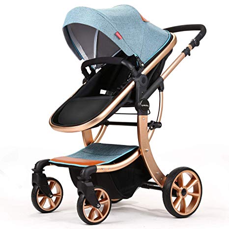 Baby Stroller Compact Reversible Bassinet Pram Strollers Foldable Citi Carriage All Terrain Convenience Pushchair Lux Boy Girl Stroller for Infant and Toddler (Blue)