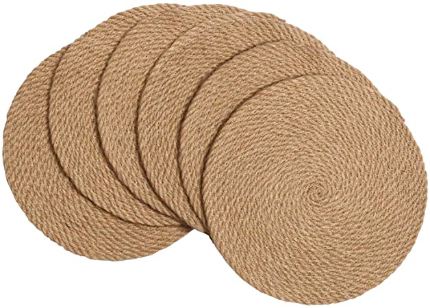 SHACOS Round Jute Placemats Set of 6 Heat Insulation Potholders Hot Mats Trivet 12 inch Handmade Jute Thick Hot Pads for Hot Dishes Bowls Pans Plates Pots (Jute, 12 Inch)