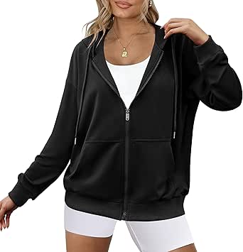 Zeagoo Women's Lightweight Hoodies Full Zip Up Oversized Sweatshirts with Pockets Long Sleeve Thin Casual Hooded Jackets