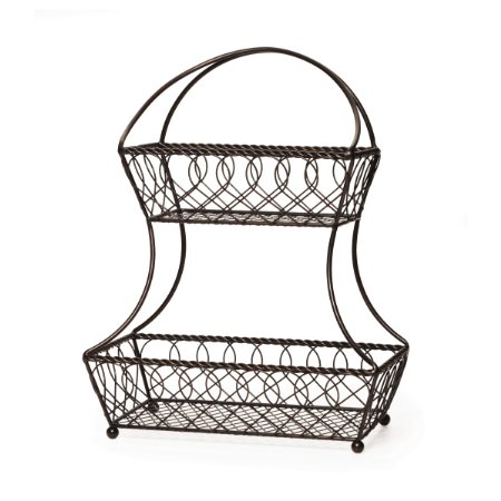 Gourmet Basics by Mikasa Lattice 2-Tier Metal Fruit Basket, Antique Black