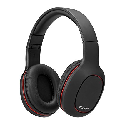 AUSDOM Bluetooth Headphones Over Ear Comfortable and Foldable Wireless Bluetooth 4.2 Headset Built-in Microphone, TF Card Supported and Wired Mode for PC/Cell Phones (Black-Red)