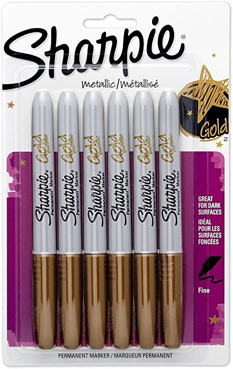 Sharpie 1823889 Metallic Fine Point Permanent Marker, Metallic Gold, 6-Pack