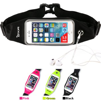 OXA Running Belt Waist Bag - Sweatproof Reflective Sports Waist Pack with Clear Touch Screen Window - Adjustable Belt and Earbud Jack for iPhone 6 Plus/6S Plus (5.5"), Samsung S5/S6/Note 3/4/5 (Black)
