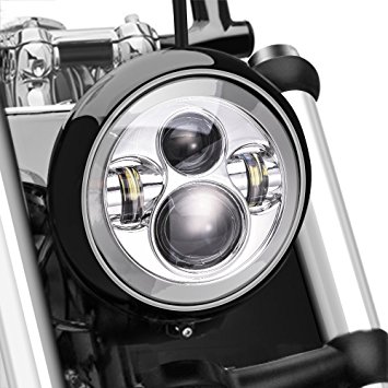 MICTUNING 7 Inch Chrome Cree LED Projector Daymaker Hi/Lo Beam Headlight for Harley Davidson Motorcycle